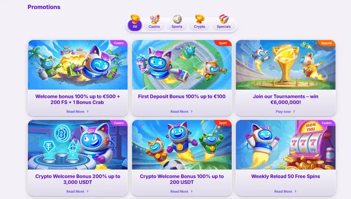 Robocat Casino bonus and free spins screenshot