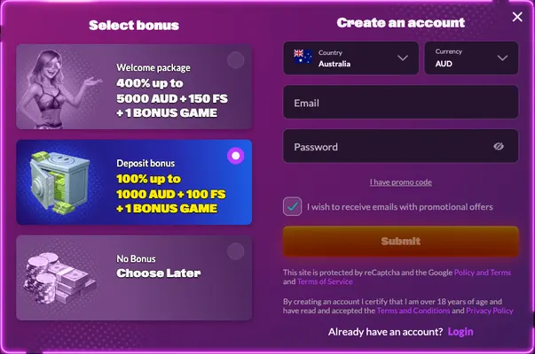 Slotrave Casino registration page screenshot